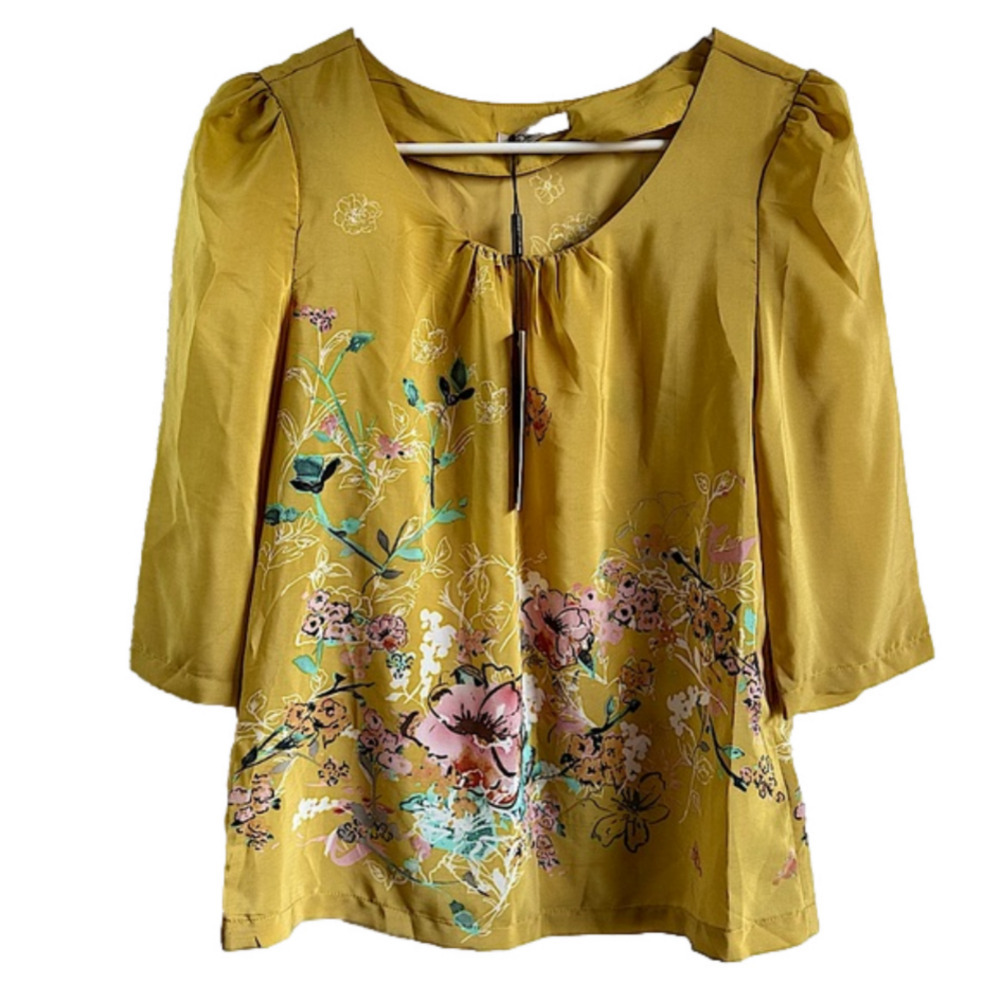 Darling Mustard Floral Blouse NWT Sz XS/S